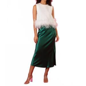 NEW JESSIE LIU feather bottom top in white